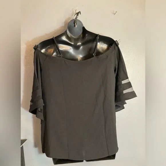 Black cold shoulder mesh sleeve blouse - Picture 4 of 4